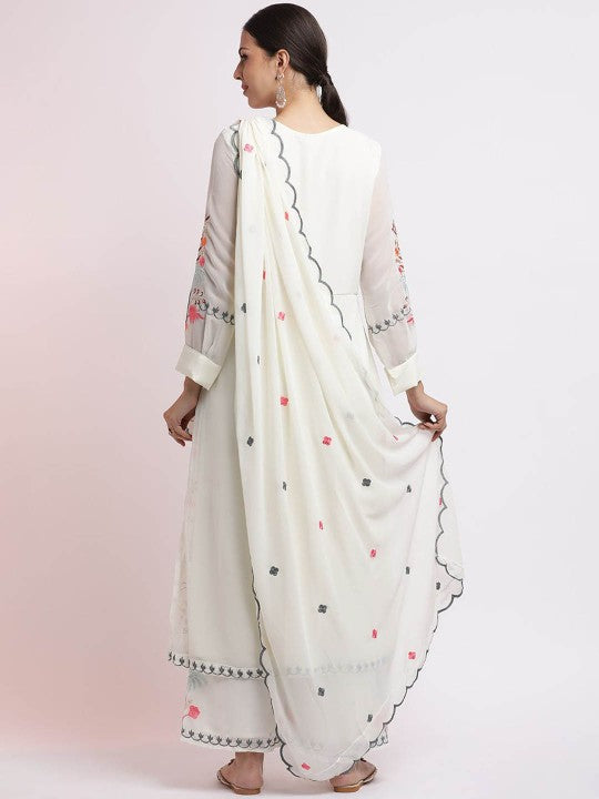 White Embroidered Kurta Set With Dupatta