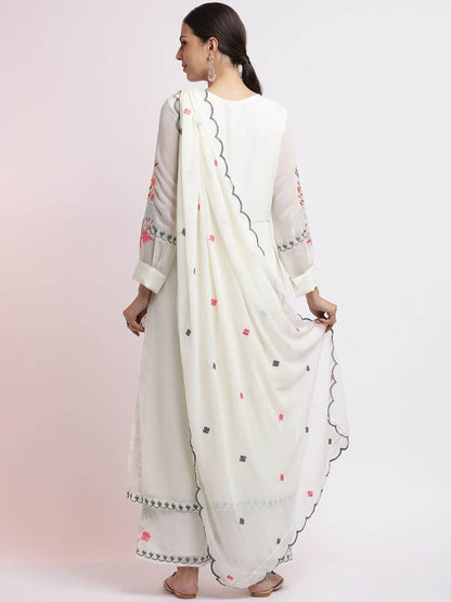 White Embroidered Kurta Set With Dupatta