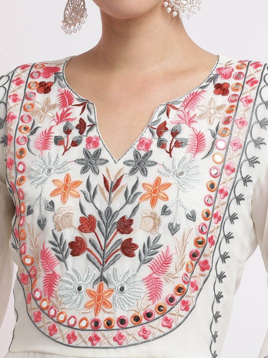 White Embroidered Kurta Set With Dupatta